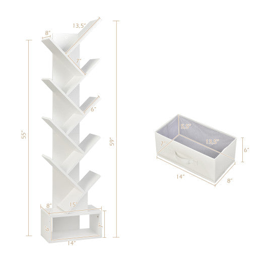 10-Tier Bookshelf with Drawer Free-standing Storage Bookcase-White