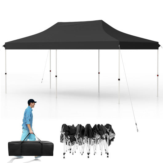 10 X 20 FT Pop up Canopy Tent Foldable Portable Outdoor Gazebo with Carry Bag-Black