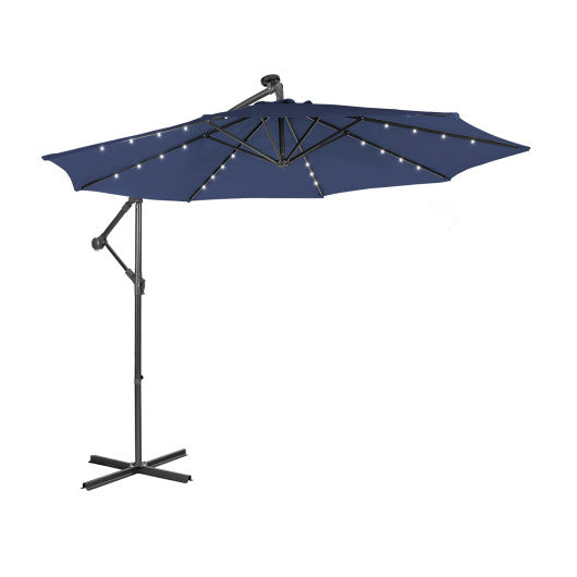 10 Feet Patio Solar Powered Cantilever Umbrella with Tilting System-Navy