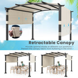 10 x 10 ft Outdoor Pergola Modern Arched Patio Garden Shelter with Retractable Sunshade Canopy-Beige