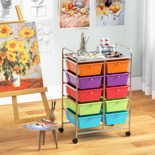 10-Drawer Rolling Storage Cart-Deep Multicolor