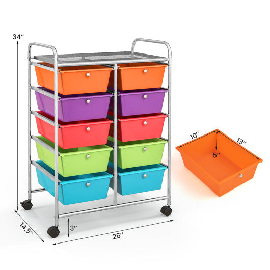 10-Drawer Rolling Storage Cart-Deep Multicolor