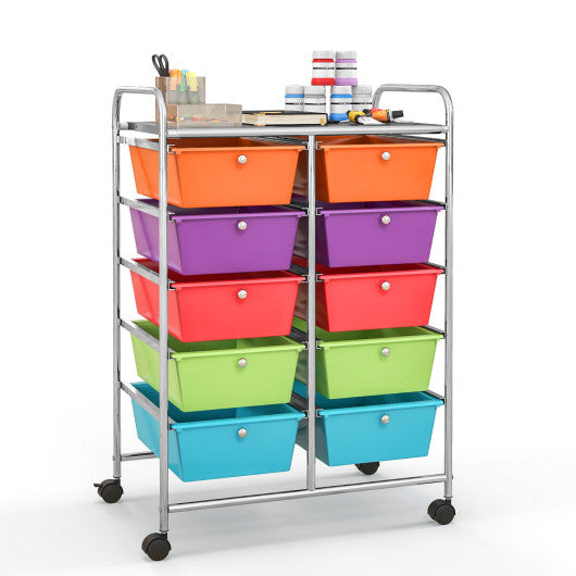 10-Drawer Rolling Storage Cart-Deep Multicolor