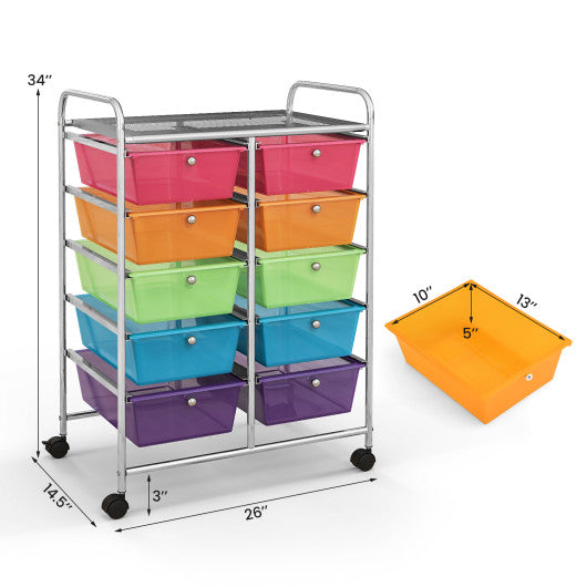 10-Drawer Rolling Storage Cart-Transparent Multicolor