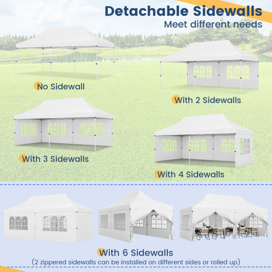 10 x 20 FT Pop up Canopy with 6 Sidewalls and Windows and Carrying Bag for Party Wedding Picnic-White