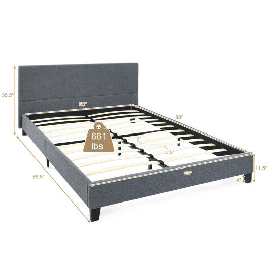 Full/Queen Size Upholstered Platform Bed Frame with Linen Headboard-Queen Size