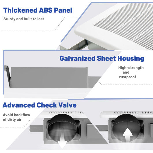 50/80/110 CFM Ceiling Mount Bathroom Fan with Pick-A-Flow and 4 Inches Duct