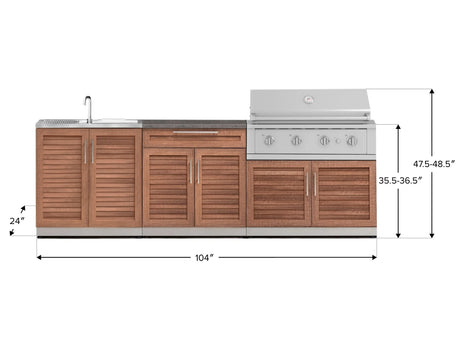 Outdoor Kitchen Stainless-Steel 5 Piece Cabinet Set with Bar, Sink, Grill Cabinet, Performance Grill, and Countertop