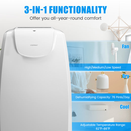 12000 BTU Dual Hose Portable Air Conditioner with Remote Control-White