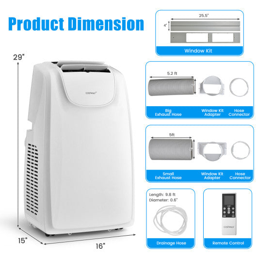 12000 BTU Dual Hose Portable Air Conditioner with Remote Control-White