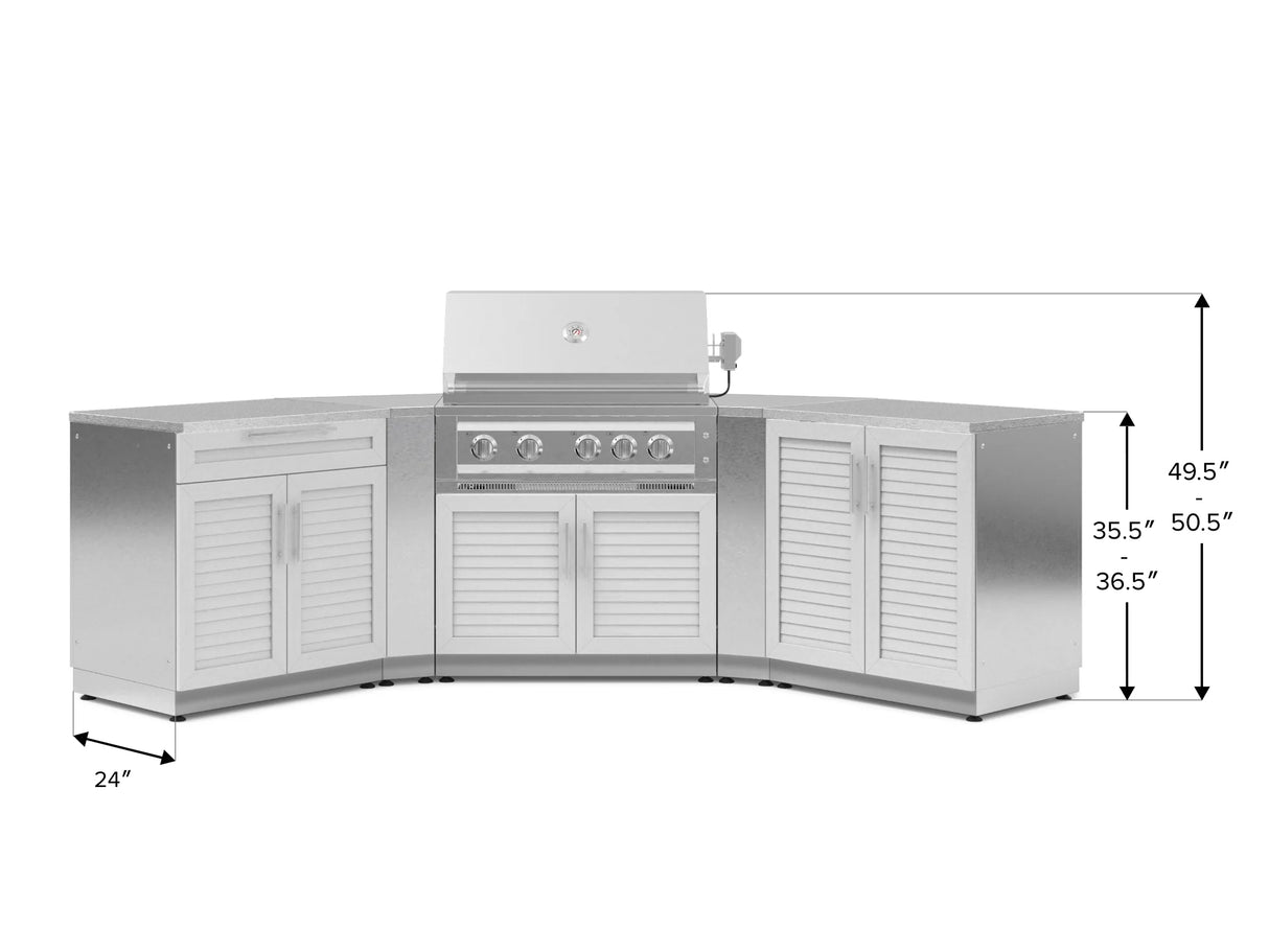 Outdoor Kitchen Stainless-Steel 7 Piece Cabinet Set with 2 Door, Bar, Corner, Grill Cabinet, Platinum Grill, and Countertops