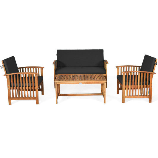 4 Pieces Patio Solid Wood Furniture Set-Black