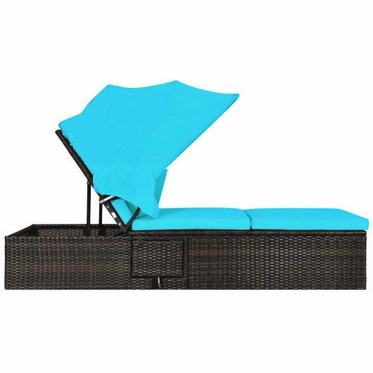 Outdoor Chaise Lounge Chair with Folding Canopy-Turquoise