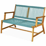 2-Person Acacia Wood Yard Bench for Balcony and Patio-Turquoise