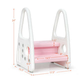 Kids Step Stool Learning Helper with Armrest for Kitchen Toilet Potty Training-Pink
