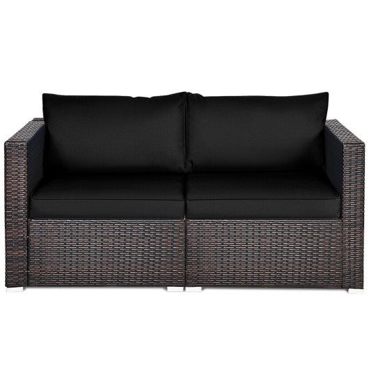 2PCS Patio Rattan Sectional Conversation Sofa Set-Black