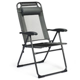 4 Pieces Patio Garden Adjustable Reclining Folding Chairs with Headrest-Gray