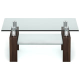 Rectangle Glass Coffee Table with Metal Legs for Living Room-Brown