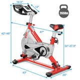 Stationary Silent Belt Adjustable Exercise Bike with Phone Holder and Electronic Display-Red