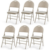 6 Pack Folding Chairs Portable Padded Office Kitchen Dining Chairs-Beige