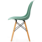 4 Pieces Modern Plastic Hollow Chair Set with Wood Leg-Green