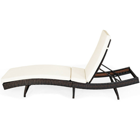 Patio Folding Chaise Lounge with 5 Adjustable Levels and Cushion-White