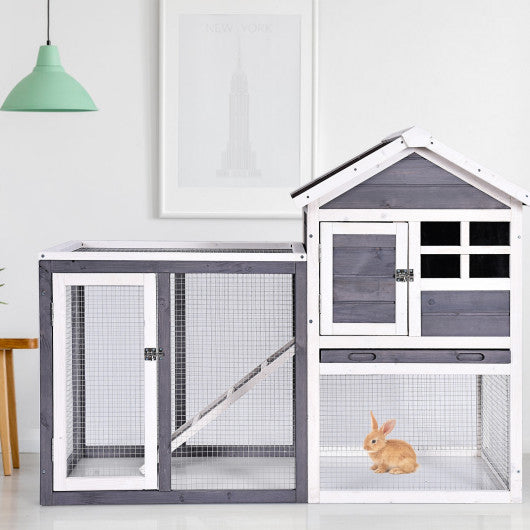 Outdoor Wooden Rabbit hutch-Gray