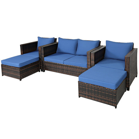 5 Pieces Patio Cushioned Rattan Furniture Set-Navy