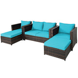 5 Pieces Patio Cushioned Rattan Furniture Set-Turquoise