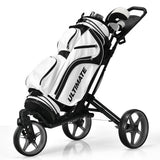 Folding Golf Push Cart with Scoreboard Adjustable Handle Swivel Wheel-Gray