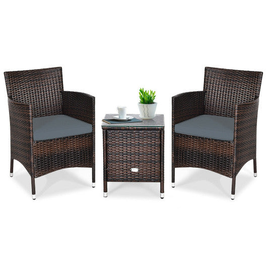 3 Pcs Outdoor Rattan Wicker Furniture Set-Gray