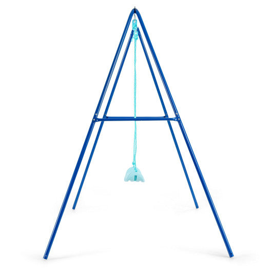 Outdoor Kids Swing Set with Heavy-Duty Metal A-Frame and Ground Stakes-Blue