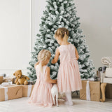 7 Feet Pre-lit Snow Flocked Hinged Christmas Tree with 1116 Tips and Metal Stand-7 ft