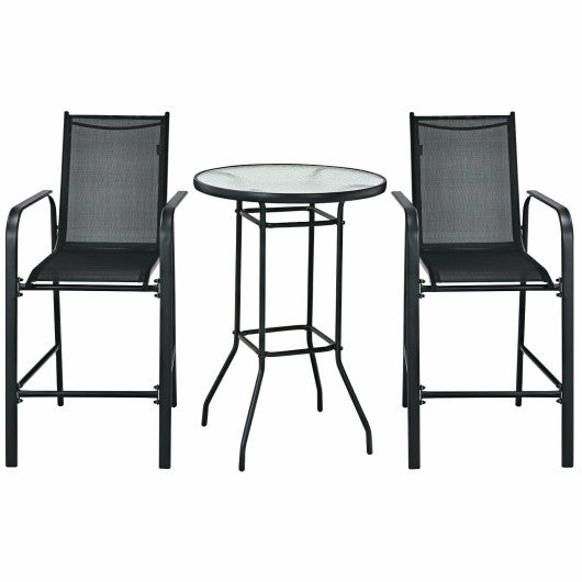 3 Pieces Outdoor Patio Bar Table Stool Set-Black