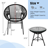 3PCS Patio Acapulco Furniture Bistro Set with GlassTable-Black