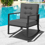 Patio Rattan Rocker Outdoor Glider Rocking Chair Cushion Lawn-Gray