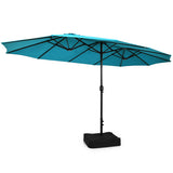 15 Feet Double-Sided Twin Patio Umbrella with Crank and Base-Turquoise