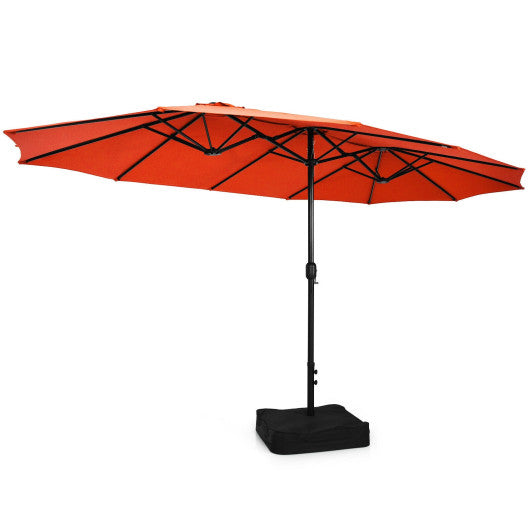 15 Feet Double-Sided Twin Patio Umbrella with Crank and Base-Orange