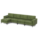 Modular L-shaped 4-Seat Sectional Sofa with Reversible Chaise and 2 USB Socket-Army Green