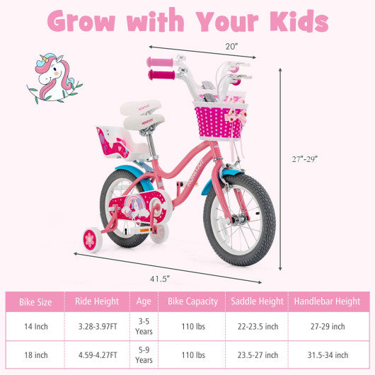 Kids Bicycle with Training Wheels and Basket for Boys and Girls Age 3-9 Years-14 inches