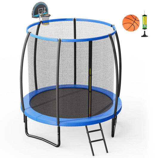 8 Feet Recreational Trampoline with Basketball Hoop and Net Ladder