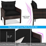 5 Pieces Patio Rattan Sofa Ottoman Furniture Set with Cushions-Black