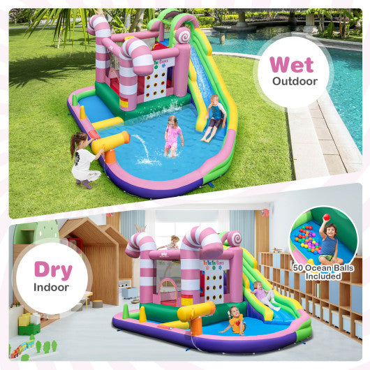 9-in-1 Inflatable Sweet Candy Water Slide Park with 680W Blower