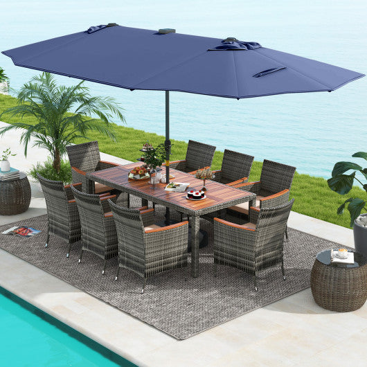 11 Pieces Patio Dining Set with 15 Feet Double-Sided Patio Umbrella Base Included-Navy