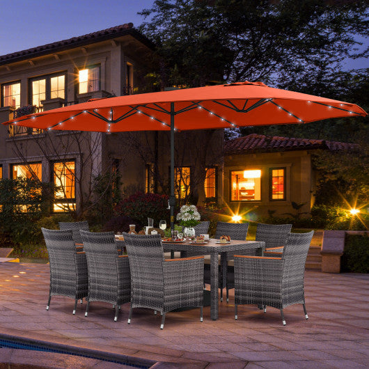 11 Pieces Patio Dining Set with 15 Feet Double-Sided Patio Umbrella Base Included-Orange