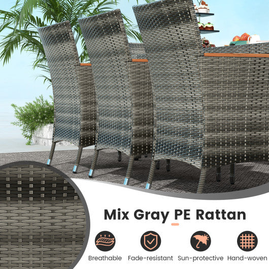 11 Pieces Patio Dining Set with 15 Feet Double-Sided Patio Umbrella Base Included-Wine