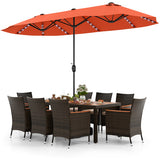 11 Pieces Patio Dining Set with 15 Feet Double-Sided Patio Umbrella and Base-Orange