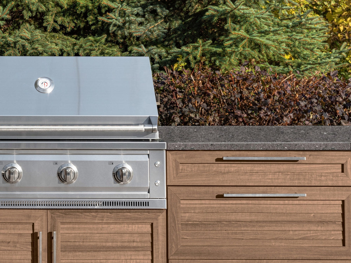 Outdoor Kitchen Stainless-Steel 4 Piece Cabinet Set with Bar, Grill Cabinet, Platinum Grill, and Countertop