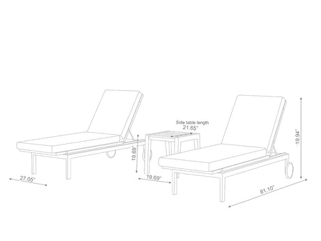 Rhodes Chaise Lounge (Set of 2) with Side Table