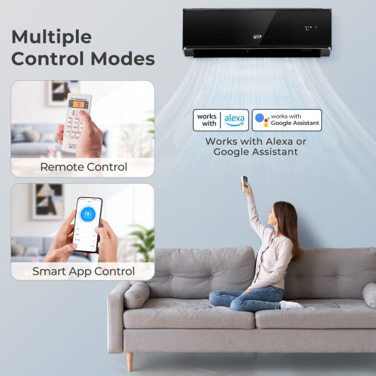 WIFI Enabled 12000 BTU Mini Split Air Conditioner and Heater - 22 SEER2 208-230V (Black)